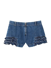 Ruffled Denim Shorts