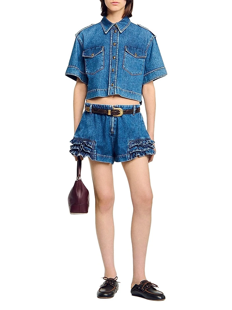 Ruffled Denim Shorts