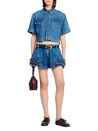 Ruffled Denim Shorts