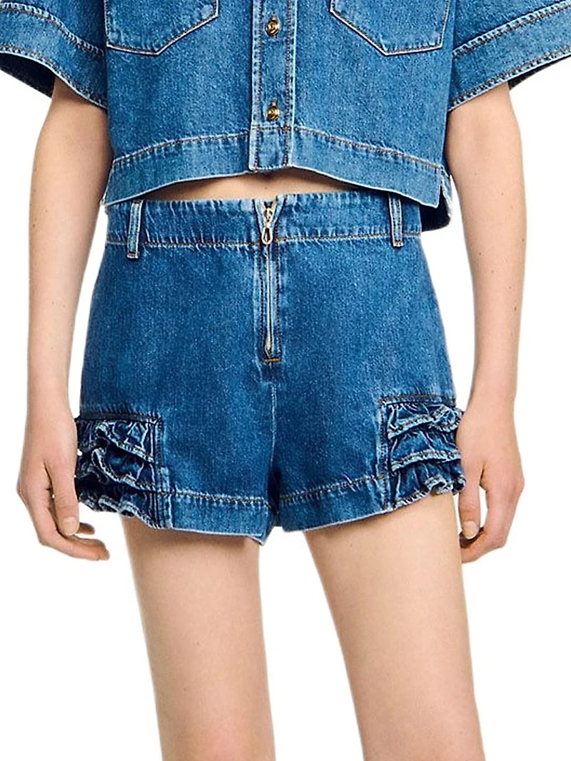 Ruffled Denim Shorts