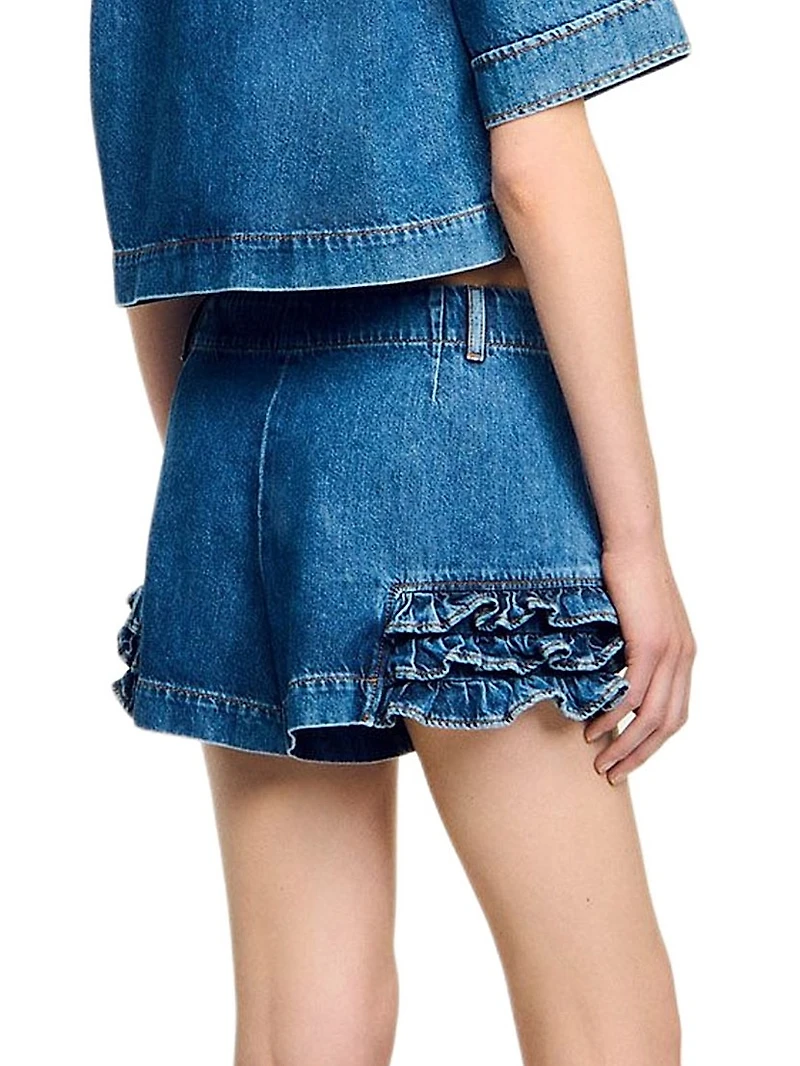 Ruffled Denim Shorts