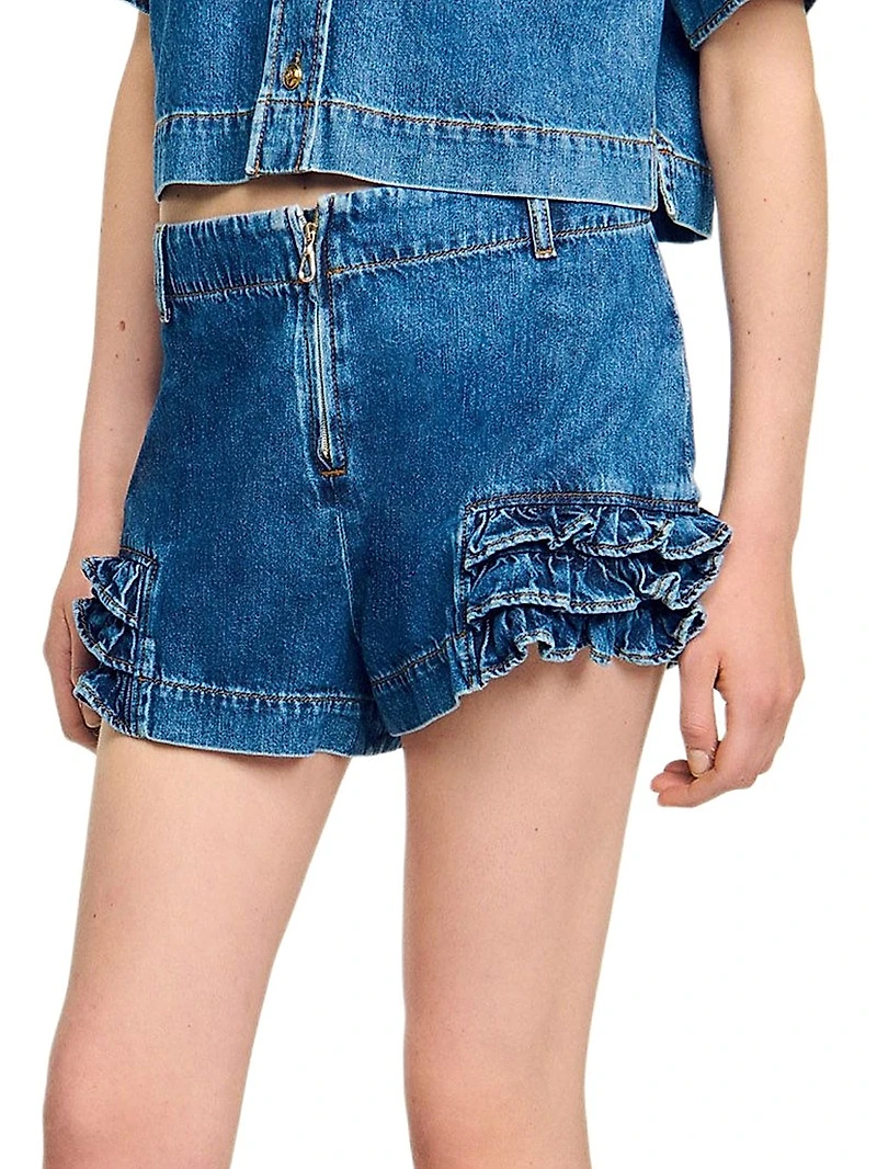 Ruffled Denim Shorts