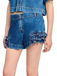 Ruffled Denim Shorts