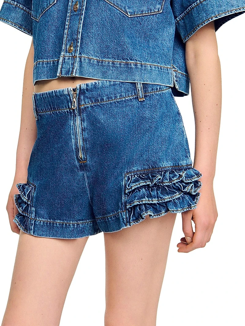 Ruffled Denim Shorts