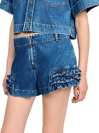 Ruffled Denim Shorts