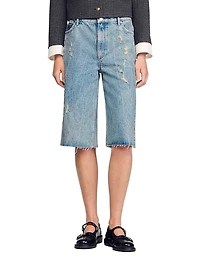 Distressed Denim Bermuda Shorts
