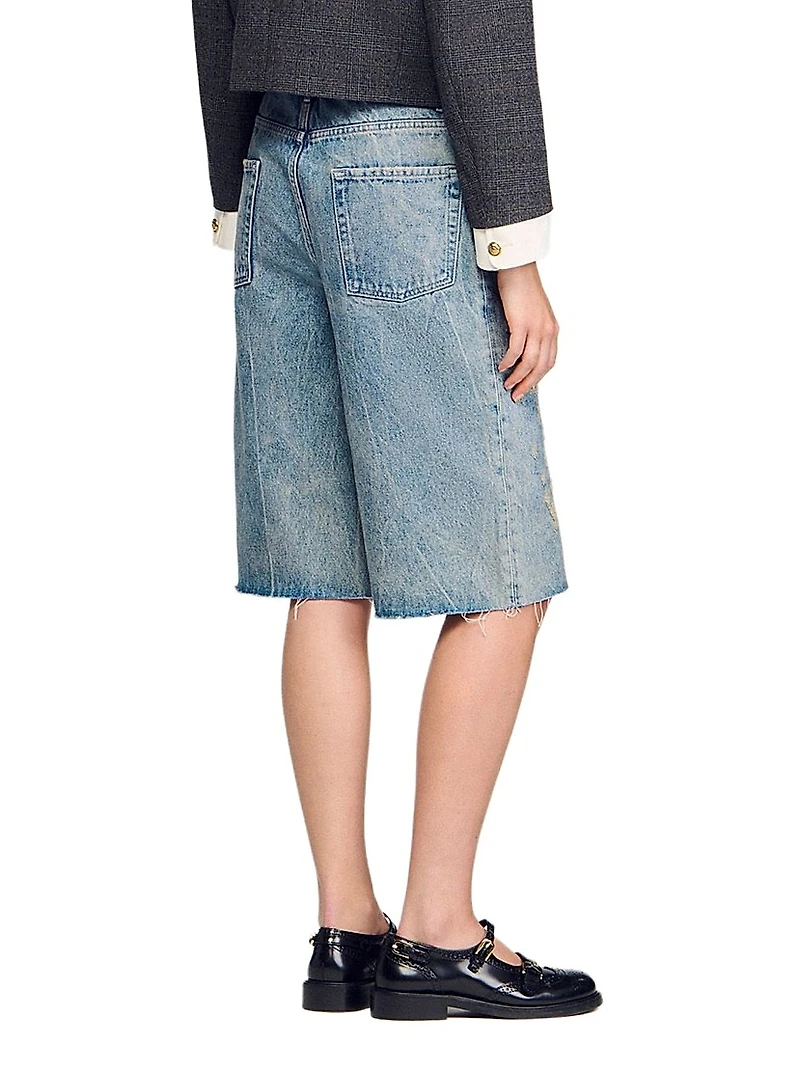 Distressed Denim Bermuda Shorts
