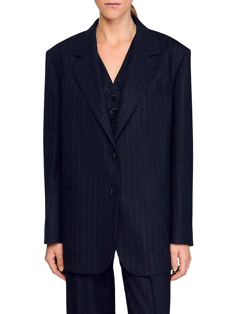Striped Rhinestone Suit Jacket