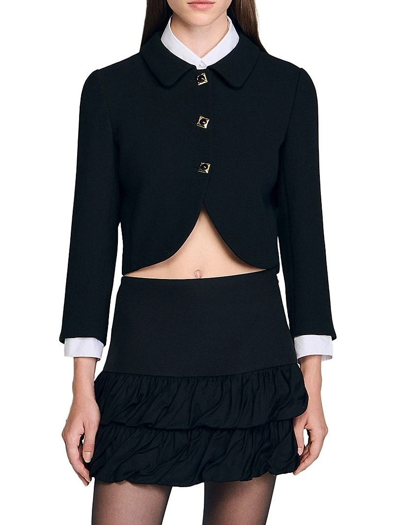 Cropped Jacket with Jewel Buttons