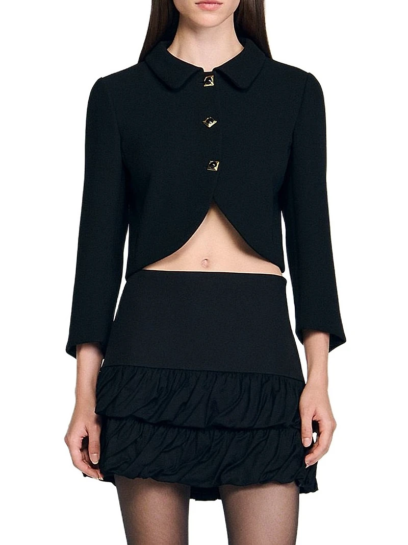 Cropped Jacket with Jewel Buttons