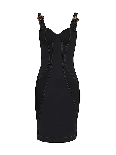 Denim Buckle-Strap Knee-Length Dress