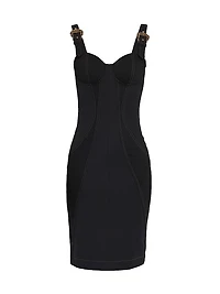 Denim Buckle-Strap Knee-Length Dress