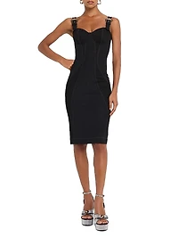 Denim Buckle-Strap Knee-Length Dress