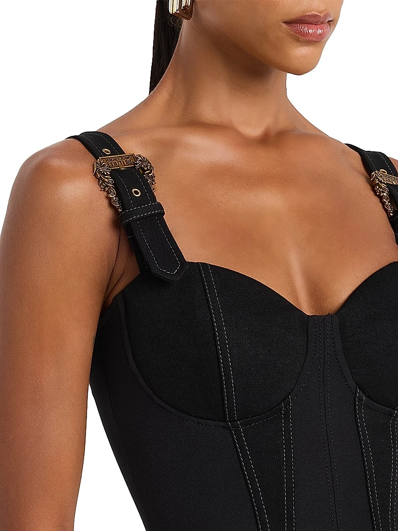 Denim Buckle-Strap Knee-Length Dress