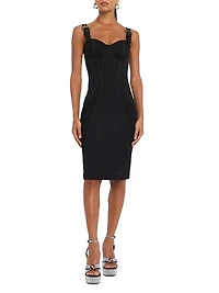 Denim Buckle-Strap Knee-Length Dress