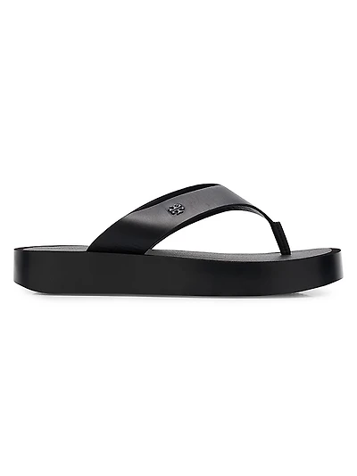 Logo-Medallion Leather Platform Flip-Flops