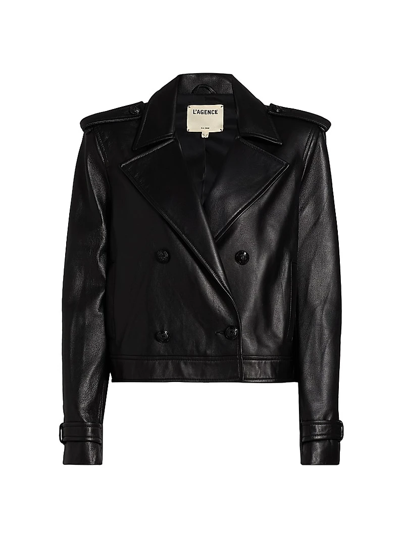 Xoey Cropped Leather Trench Jacket