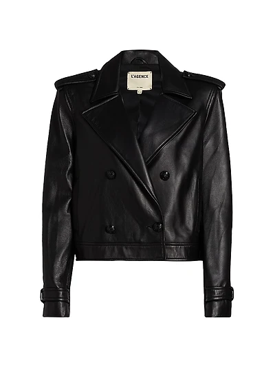 Xoey Cropped Leather Trench Jacket