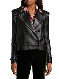 Xoey Cropped Leather Trench Jacket