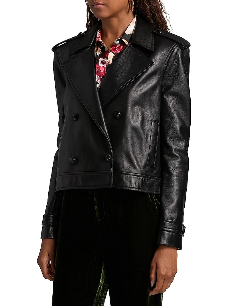 Xoey Cropped Leather Trench Jacket