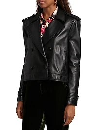Xoey Cropped Leather Trench Jacket