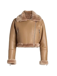 Pike Shearling-Trim Leather Crop Jacket