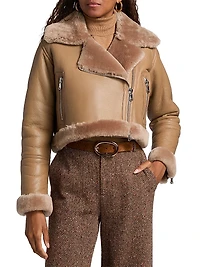 Pike Shearling-Trim Leather Crop Jacket