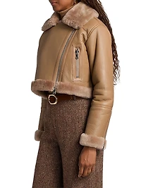 Pike Shearling-Trim Leather Crop Jacket
