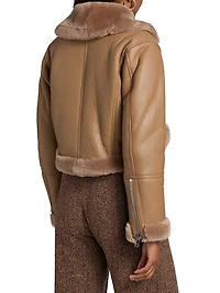 Pike Shearling-Trim Leather Crop Jacket