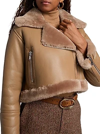 Pike Shearling-Trim Leather Crop Jacket