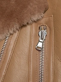 Pike Shearling-Trim Leather Crop Jacket