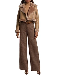 Pike Shearling-Trim Leather Crop Jacket