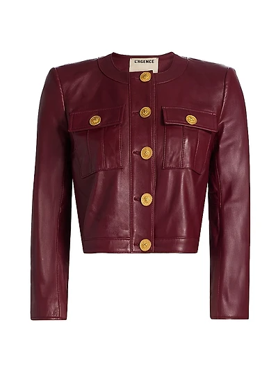 Deidra Collarless Leather Crop Jacket