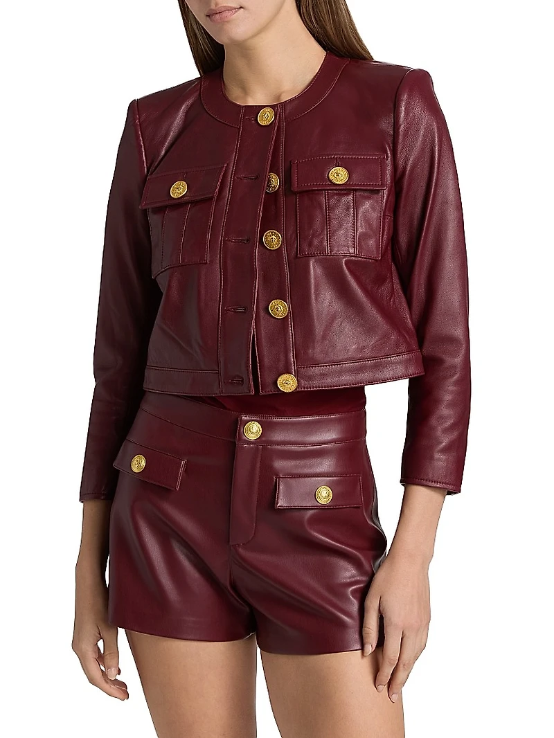 Deidra Collarless Leather Crop Jacket