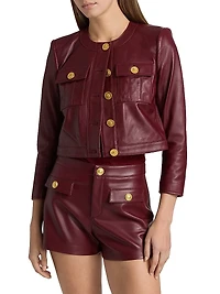 Deidra Collarless Leather Crop Jacket