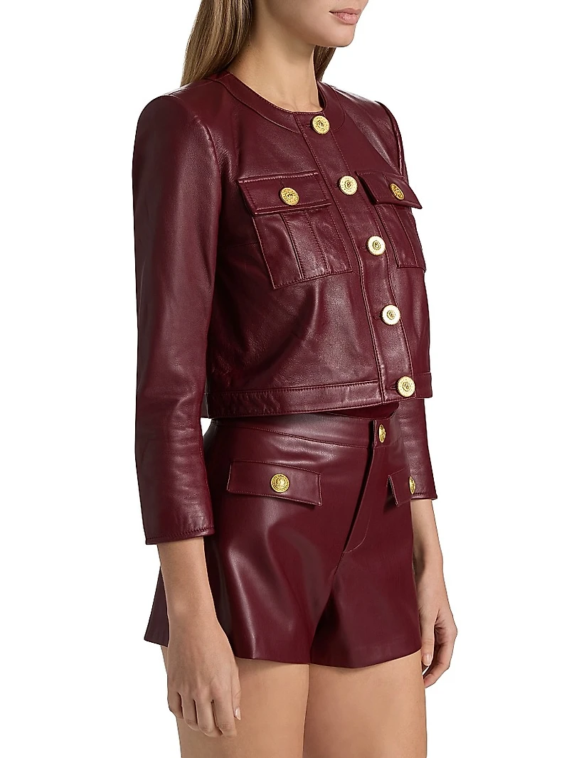 Deidra Collarless Leather Crop Jacket
