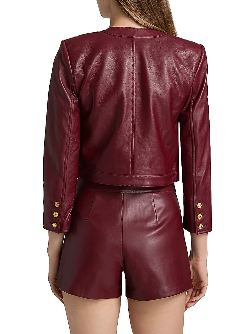 Deidra Collarless Leather Crop Jacket
