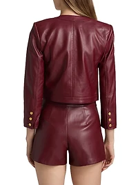 Deidra Collarless Leather Crop Jacket