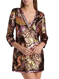 Octavia Sequined V-Neck Shift Minidress