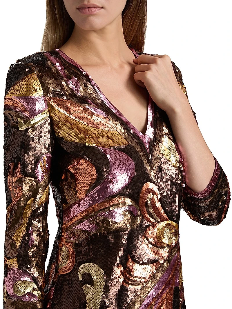 Octavia Sequined V-Neck Shift Minidress