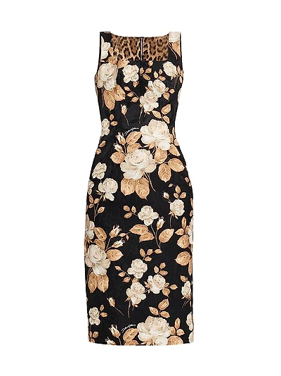 Floral Brocade Sheath Knee-Length Dress