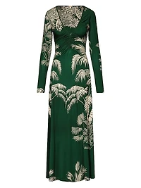 Candelaria Alma Bordada Leaf-Print Maxi Dress