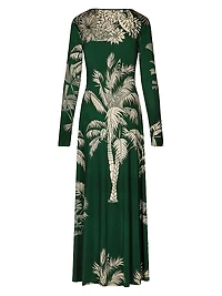 Candelaria Alma Bordada Leaf-Print Maxi Dress