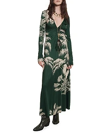 Candelaria Alma Bordada Leaf-Print Maxi Dress