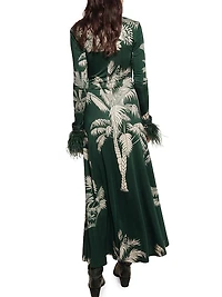 Candelaria Alma Bordada Leaf-Print Maxi Dress