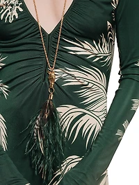 Candelaria Alma Bordada Leaf-Print Maxi Dress