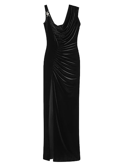 Draped Velvet Column Gown