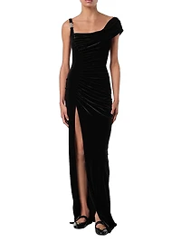 Draped Velvet Column Gown