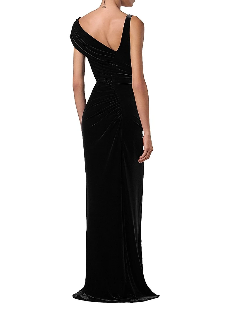 Draped Velvet Column Gown