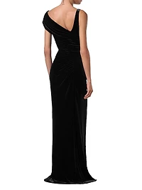 Draped Velvet Column Gown